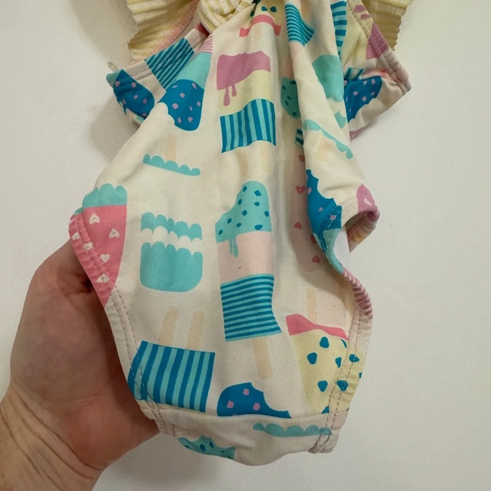 Ruffle Butts Ice Cream Print Bathing Suit- Pink, Blue, Yellow